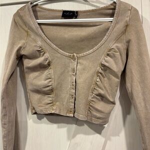 Urban Outfitters Tan Button-Up Crop Top